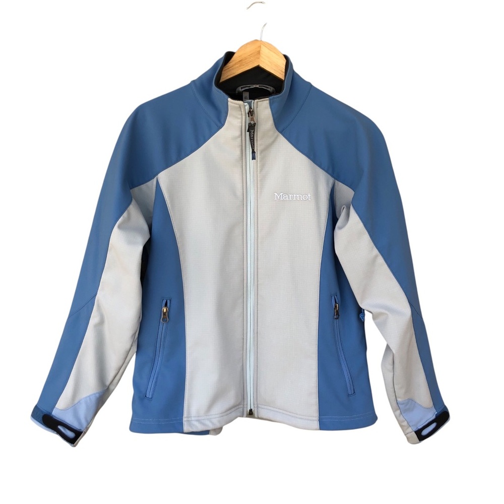 Marmot Tempo Baby Blue & Gray Soft shell Full Zip Pockets Women’s Jacket M